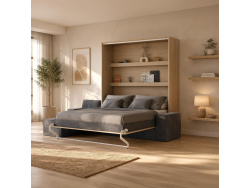 SMARTBett Schrankbett M3 (Tiefe 55cm) Vertikal 160x200 Kaiserberg Eiche inkl. L-Ecksofa Anthrazit