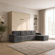SMARTBett Schrankbett M3 (Tiefe 55cm) Vertikal 160x200 Kaiserberg Eiche inkl. L-Ecksofa Anthrazit Armlehnen 26cm mit Klappdeckel