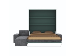 SMARTBett Murphy bed M3 (depth 55cm) vertical 160x200 stone green incl. L-shaped corner sofa anthracite