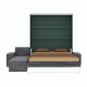 SMARTBett Murphy bed M3 (depth 55cm) vertical 160x200 stone green incl. L-shaped corner sofa anthracite