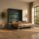 SMARTBett Murphy bed M3 (depth 55cm) vertical 160x200 stone green incl. L-shaped corner sofa anthracite