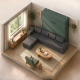 SMARTBett Murphy bed M3 (depth 55cm) vertical 160x200 stone green incl. L-shaped corner sofa anthracite