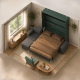 SMARTBett Murphy bed M3 (depth 55cm) vertical 160x200 stone green incl. L-shaped corner sofa anthracite