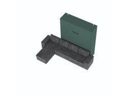 SMARTBett Murphy bed M3 (depth 55cm) vertical 160x200 stone green incl. L-shaped corner sofa anthracite Armrests 26cm with hinged lid