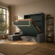 SMARTBett Murphy bed M3 (depth 55cm) vertical 160x200 stone green incl. L-shaped corner sofa anthracite Armrests 26cm with hinged lid