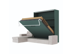 SMARTBett Schrankbett M3 (Tiefe 55cm) Vertikal 160x200 Steingrün inkl. L-Ecksofa Sandgrau