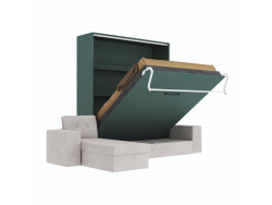 SMARTBett Schrankbett M3 (Tiefe 55cm) Vertikal 160x200 Steingrün inkl. L-Ecksofa Sandgrau