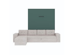 SMARTBett Schrankbett M3 (Tiefe 55cm) Vertikal 160x200 Steingrün inkl. L-Ecksofa Sandgrau