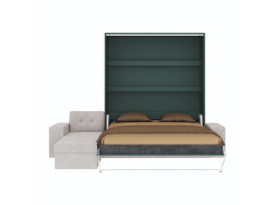 SMARTBett Schrankbett M3 (Tiefe 55cm) Vertikal 160x200 Steingrün inkl. L-Ecksofa Sandgrau