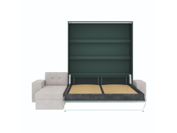 SMARTBett Schrankbett M3 (Tiefe 55cm) Vertikal 160x200 Steingrün inkl. L-Ecksofa Sandgrau