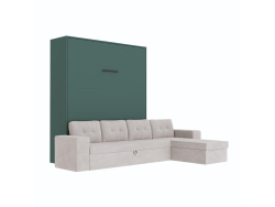 SMARTBett Schrankbett M3 (Tiefe 55cm) Vertikal 160x200 Steingrün inkl. L-Ecksofa Sandgrau