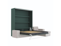 SMARTBett Schrankbett M3 (Tiefe 55cm) Vertikal 160x200 Steingrün inkl. L-Ecksofa Sandgrau