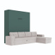 SMARTBett Schrankbett M3 (Tiefe 55cm) Vertikal 160x200 Steingrün inkl. L-Ecksofa Sandgrau