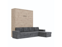 SMARTBett Murphy Bed M3 160x200 Wildeiche with Anthracite Corner Sofa