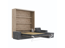 SMARTBett Murphy Bed M3 160x200 Wildeiche with Anthracite Corner Sofa