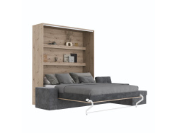 SMARTBett Murphy Bed M3 160x200 Wildeiche with Anthracite Corner Sofa