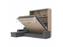 SMARTBett Murphy Bed M3 160x200 Wildeiche with Anthracite Corner Sofa