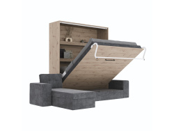 SMARTBett Murphy Bed M3 160x200 Wildeiche with Anthracite Corner Sofa