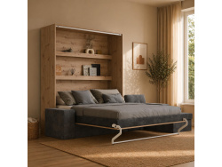 SMARTBett Murphy Bed M3 160x200 Wildeiche with Anthracite Corner Sofa