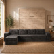 SMARTBett wall bed M3 (depth 55cm) vertical 160x200 wild oak incl. L-shaped corner sofa anthracite