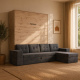 SMARTBett Murphy Bed M3 160x200 Wildeiche with Anthracite Corner Sofa