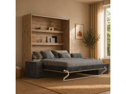 SMARTBett Murphy Bed M3 160x200 White with Anthracite  Corner Sofa with Armrests 11cm width