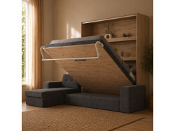 SMARTBett Murphy Bed M3 160x200 White with Anthracite  Corner Sofa with Armrests 11cm width
