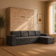 SMARTBett Murphy Bed M3 160x200 White with Anthracite  Corner Sofa with Armrests 11cm width