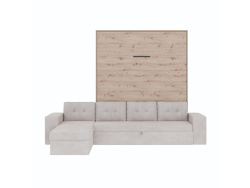 SMARTBett Schrankbett M3 (Tiefe 55cm) Vertikal 160x200 Wildeiche inkl. L-Ecksofa Sandgrau