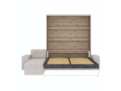 SMARTBett Schrankbett M3 (Tiefe 55cm) Vertikal 160x200 Wildeiche inkl. L-Ecksofa Sandgrau