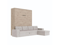 SMARTBett Schrankbett M3 (Tiefe 55cm) Vertikal 160x200 Wildeiche inkl. L-Ecksofa Sandgrau