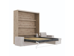 SMARTBett Schrankbett M3 (Tiefe 55cm) Vertikal 160x200 Wildeiche inkl. L-Ecksofa Sandgrau