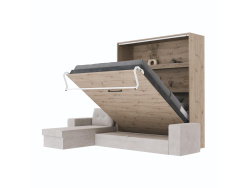 SMARTBett Schrankbett M3 (Tiefe 55cm) Vertikal 160x200 Wildeiche inkl. L-Ecksofa Sandgrau