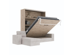 SMARTBett Schrankbett M3 (Tiefe 55cm) Vertikal 160x200 Wildeiche inkl. L-Ecksofa Sandgrau