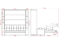 SMARTBett wall bed M3 180x200 (depth 55cm) vertical incl. 2 x LED shelves STA.2.0021 white incl. sofa anthracite