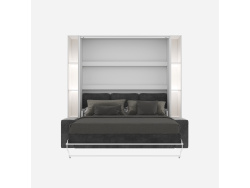 SMARTBett wall bed M3 180x200 (depth 55cm) vertical incl. 2 x LED shelves STA.2.0021 white incl. sofa anthracite with Armrests 26 cm width