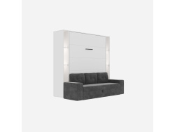 SMARTBett wall bed M3 180x200 (depth 55cm) vertical incl. 2 x LED shelves STA.2.0021 white incl. sofa anthracite with Armrests 26 cm width