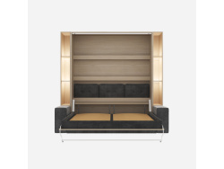SMARTBett wall bed M3 180x200 (depth 55cm) vertical incl. 2 x LED shelves STA.2.0021 Kayserberg Oak incl. sofa anthracite