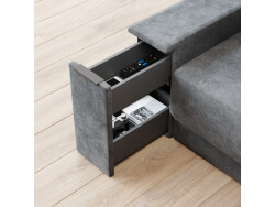 SMARTBett wall bed M3 180x200 (depth 55cm) vertical incl. 2 x LED shelves STA.2.0021 Kayserberg Oak incl. sofa anthracite Armrests 26 cm with drawers