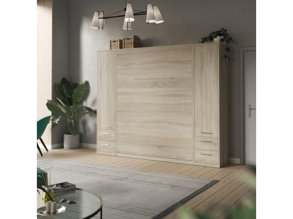 AKTION! NEU!!!  SMARTBett Wohnwand Set mit Schrankbett Standard 160x200 Vertikal + 2 x 50-Schränke Eiche Sonoma