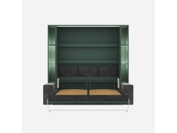 SMARTBett SET Murphy bed M3 160x200 (depth 55cm) vertical incl. 2 x LED shelves STA.2.0021 stone green incl. sofa anthracite