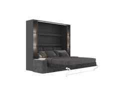 SMARTBett SET Murphy bed M3 160x200 (depth 55cm) vertical incl. 2 x LED shelves STA.2.0021 anthracite incl. sofa anthracite Armrests 26 cm with storage space