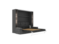 SMARTBett SET Murphy bed M3 160x200 (depth 55cm) vertical incl. 2 x LED shelves STA.2.0021 anthracite incl. sofa anthracite Armrests 26 cm with storage space