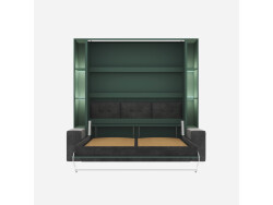 SMARTBett SET Schrankbett M3 160x200 (Tiefe 55cm) Vertikal inkl. 2 x LED Regale STA.2.0021 Steingrün inkl.SOFA Anthrazit Armlehnen 26 cm mit Stauraum