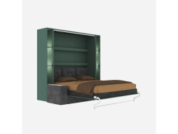 SMARTBett SET Murphy bed M3 160x200 (depth 55cm) vertical incl. 2 x LED shelves STA.2.0021 stone green incl. sofa anthracite Armrests 26 cm with drawers