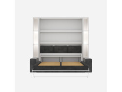 SMARTBett SET Murphy bed M3 160x200 (depth 55cm) vertical incl. 2 x LED shelves STA.2.0021 white incl. sofa anthracite Armrests 26 cm with drawers