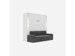 SMARTBett SET Murphy bed M3 160x200 (depth 55cm) vertical incl. 2 x LED shelves STA.2.0021 white incl. sofa anthracite Armrests 26 cm with drawers