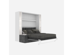 SMARTBett SET Murphy bed M3 160x200 (depth 55cm) vertical incl. 2 x LED shelves STA.2.0021 white incl. sofa anthracite Armrests 26 cm with drawers