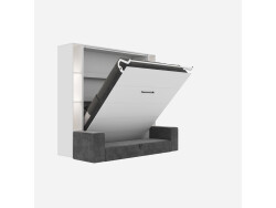 SMARTBett SET Murphy bed M3 160x200 (depth 55cm) vertical incl. 2 x LED shelves STA.2.0021 white incl. sofa anthracite Armrests 26 cm with drawers