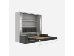 SMARTBett SET Schrankbett M3 160x200 (Tiefe 55cm) Vertikal inkl. 2 x LED Regale STA.2.0021 Perlgrau inkl.SOFA Anthrazit
